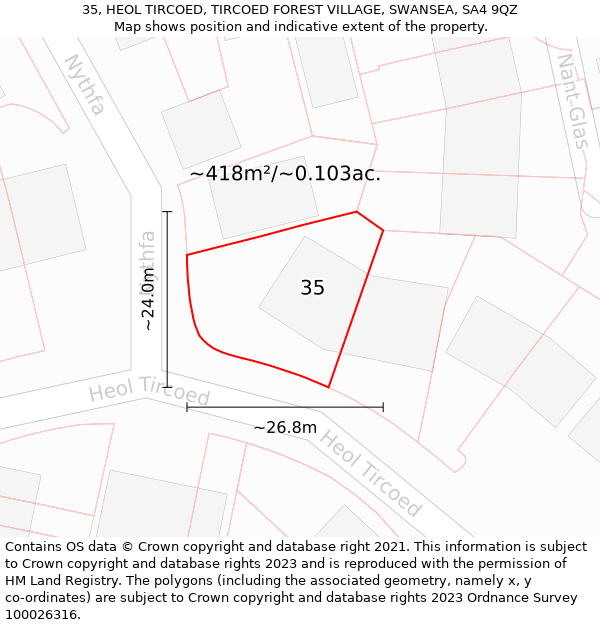 35, HEOL TIRCOED, TIRCOED FOREST VILLAGE, SWANSEA, SA4 9QZ: Plot and title map