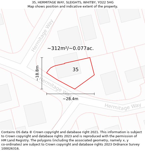 35, HERMITAGE WAY, SLEIGHTS, WHITBY, YO22 5HG: Plot and title map