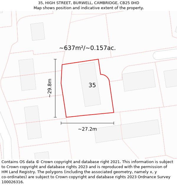 35, HIGH STREET, BURWELL, CAMBRIDGE, CB25 0HD: Plot and title map