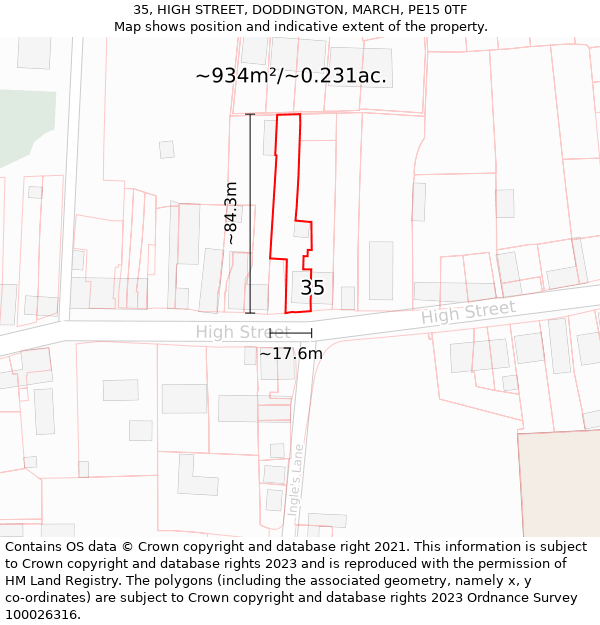 35, HIGH STREET, DODDINGTON, MARCH, PE15 0TF: Plot and title map