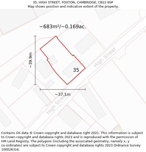 35, HIGH STREET, FOXTON, CAMBRIDGE, CB22 6SP: Plot and title map