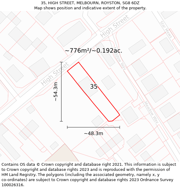 35, HIGH STREET, MELBOURN, ROYSTON, SG8 6DZ: Plot and title map