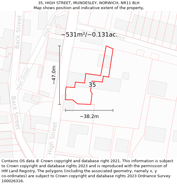 35, HIGH STREET, MUNDESLEY, NORWICH, NR11 8LH: Plot and title map