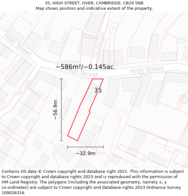35, HIGH STREET, OVER, CAMBRIDGE, CB24 5NB: Plot and title map