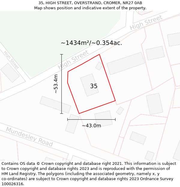 35, HIGH STREET, OVERSTRAND, CROMER, NR27 0AB: Plot and title map