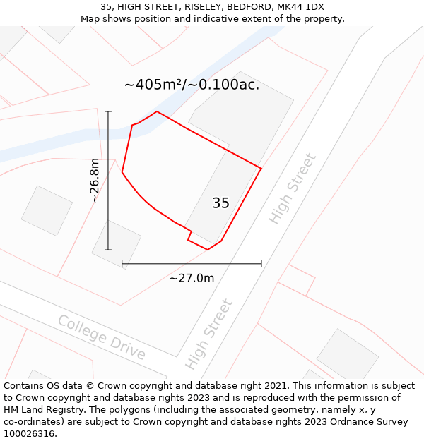 35, HIGH STREET, RISELEY, BEDFORD, MK44 1DX: Plot and title map