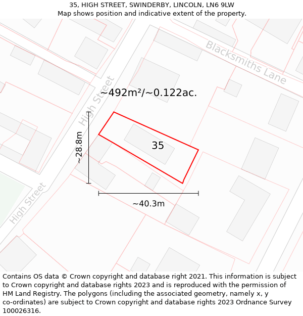 35, HIGH STREET, SWINDERBY, LINCOLN, LN6 9LW: Plot and title map