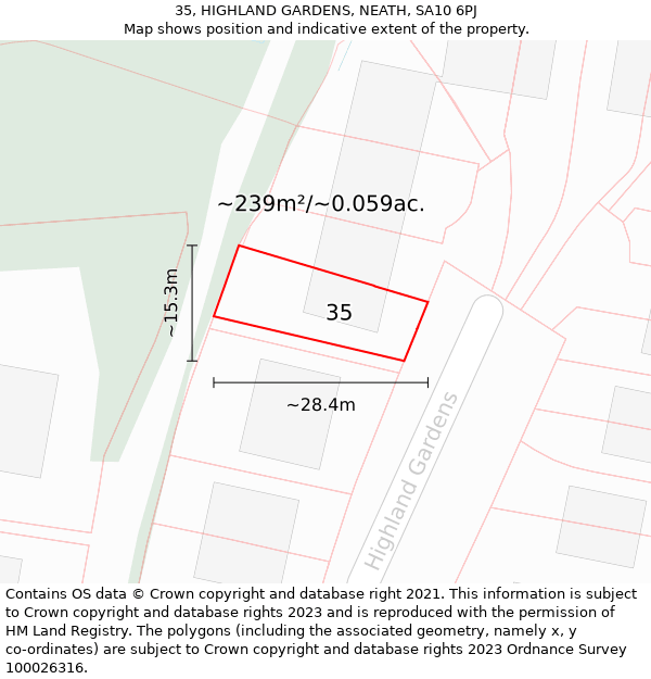 35, HIGHLAND GARDENS, NEATH, SA10 6PJ: Plot and title map