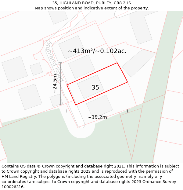 35, HIGHLAND ROAD, PURLEY, CR8 2HS: Plot and title map