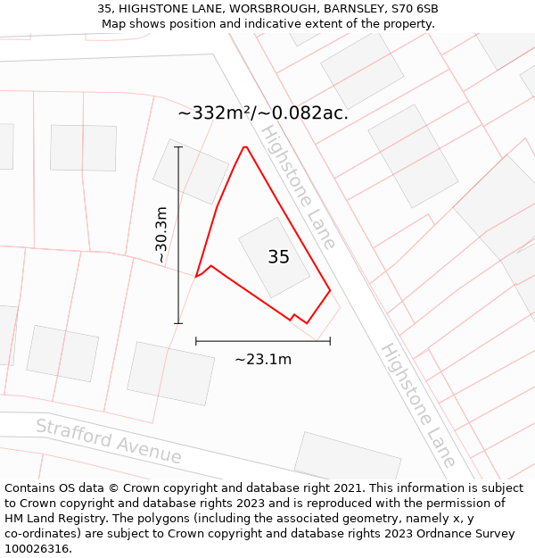 35, HIGHSTONE LANE, WORSBROUGH, BARNSLEY, S70 6SB: Plot and title map