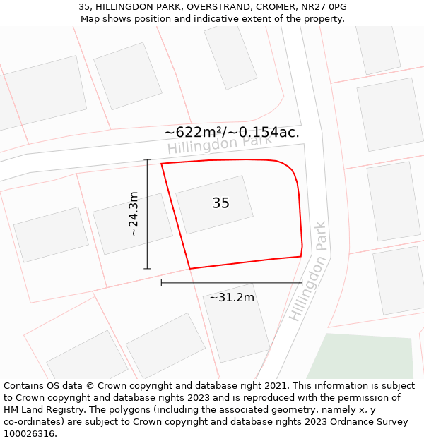 35, HILLINGDON PARK, OVERSTRAND, CROMER, NR27 0PG: Plot and title map