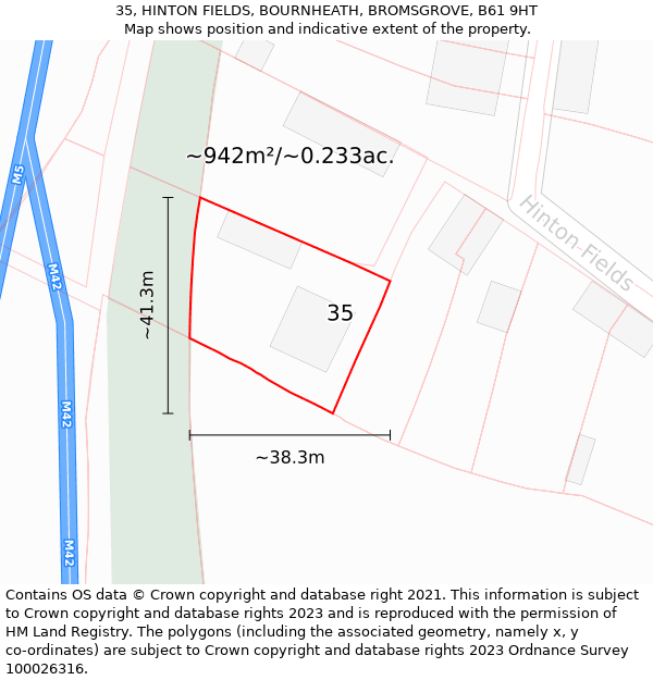 35, HINTON FIELDS, BOURNHEATH, BROMSGROVE, B61 9HT: Plot and title map