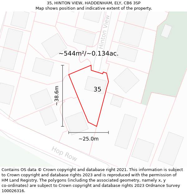 35, HINTON VIEW, HADDENHAM, ELY, CB6 3SP: Plot and title map