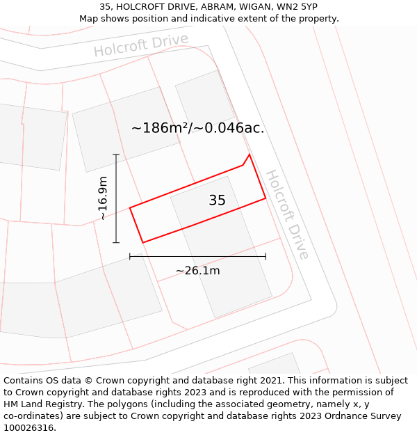 35, HOLCROFT DRIVE, ABRAM, WIGAN, WN2 5YP: Plot and title map