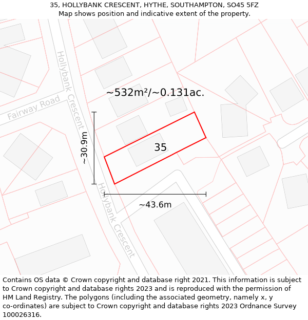 35, HOLLYBANK CRESCENT, HYTHE, SOUTHAMPTON, SO45 5FZ: Plot and title map