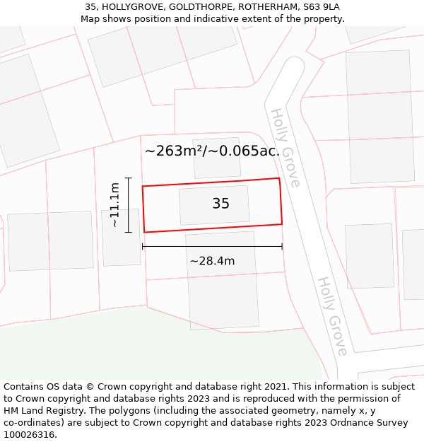 35, HOLLYGROVE, GOLDTHORPE, ROTHERHAM, S63 9LA: Plot and title map