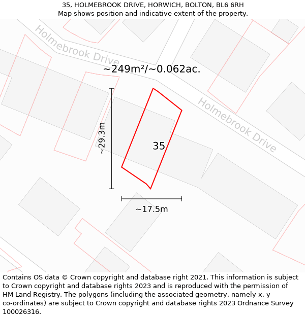 35, HOLMEBROOK DRIVE, HORWICH, BOLTON, BL6 6RH: Plot and title map