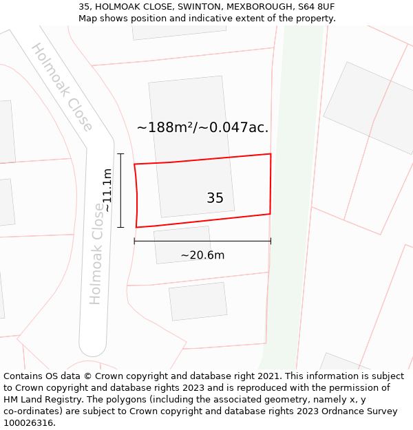 35, HOLMOAK CLOSE, SWINTON, MEXBOROUGH, S64 8UF: Plot and title map