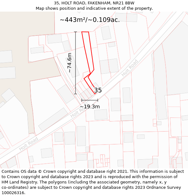 35, HOLT ROAD, FAKENHAM, NR21 8BW: Plot and title map