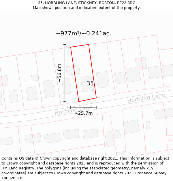 35, HORBLING LANE, STICKNEY, BOSTON, PE22 8DG: Plot and title map