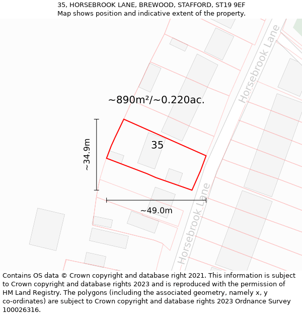 35, HORSEBROOK LANE, BREWOOD, STAFFORD, ST19 9EF: Plot and title map