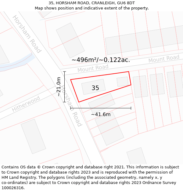 35, HORSHAM ROAD, CRANLEIGH, GU6 8DT: Plot and title map