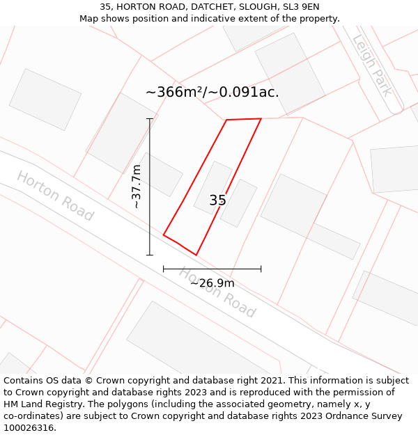 35, HORTON ROAD, DATCHET, SLOUGH, SL3 9EN: Plot and title map