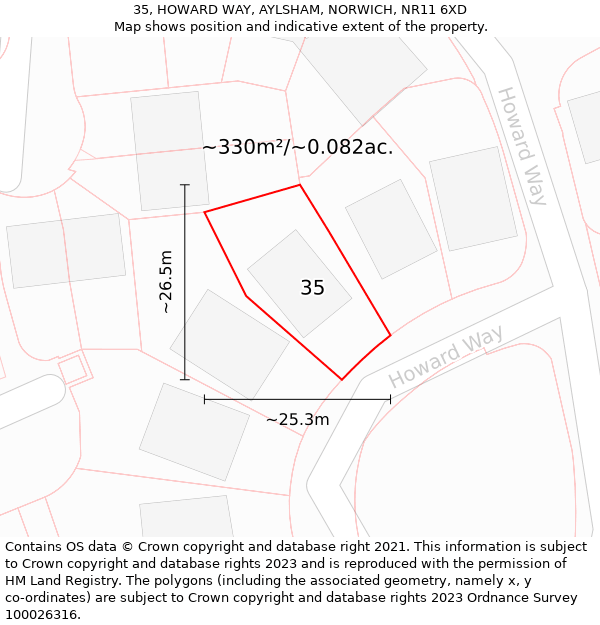 35, HOWARD WAY, AYLSHAM, NORWICH, NR11 6XD: Plot and title map