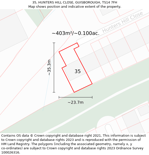 35, HUNTERS HILL CLOSE, GUISBOROUGH, TS14 7FH: Plot and title map