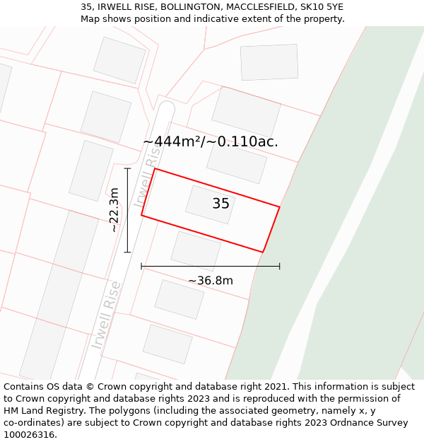 35, IRWELL RISE, BOLLINGTON, MACCLESFIELD, SK10 5YE: Plot and title map