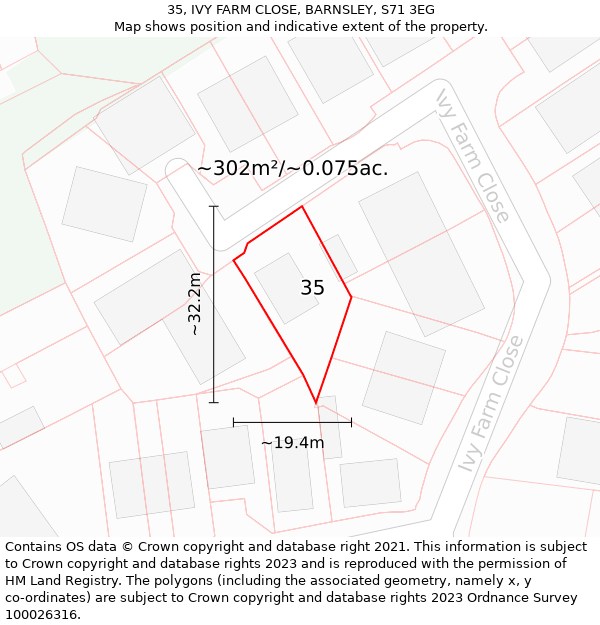 35, IVY FARM CLOSE, BARNSLEY, S71 3EG: Plot and title map