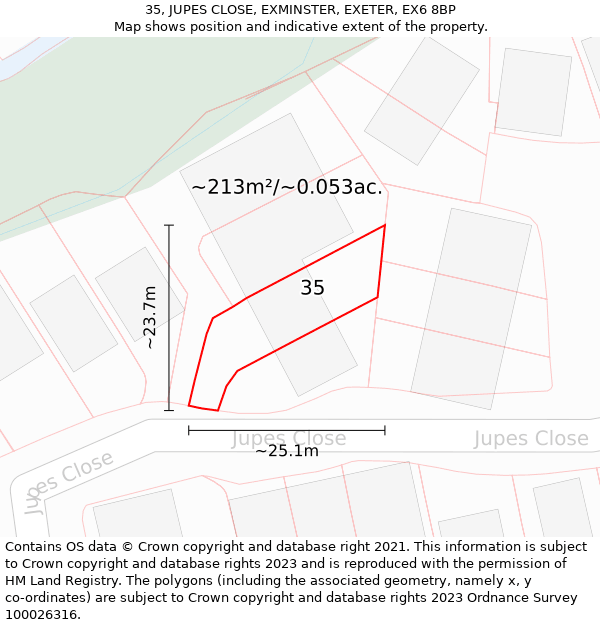 35, JUPES CLOSE, EXMINSTER, EXETER, EX6 8BP: Plot and title map