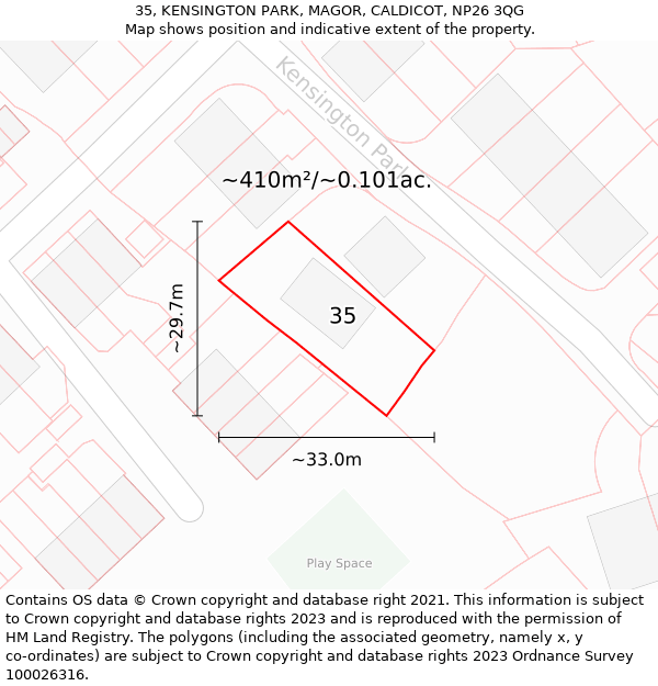 35, KENSINGTON PARK, MAGOR, CALDICOT, NP26 3QG: Plot and title map