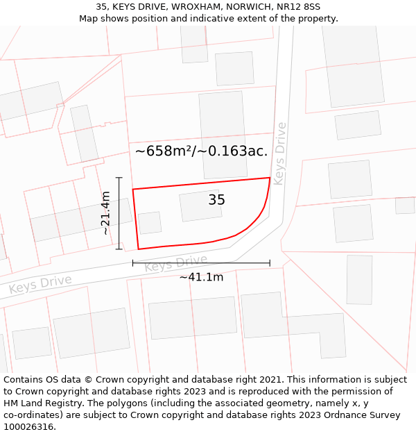 35, KEYS DRIVE, WROXHAM, NORWICH, NR12 8SS: Plot and title map