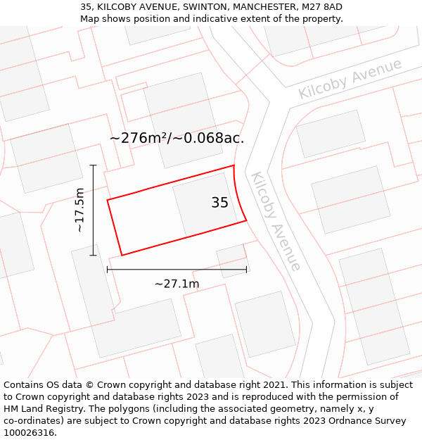 35, KILCOBY AVENUE, SWINTON, MANCHESTER, M27 8AD: Plot and title map