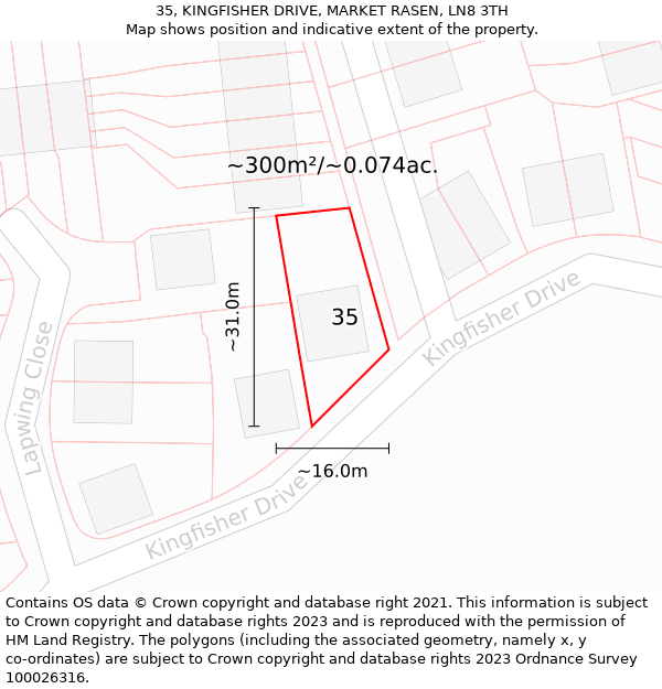 35, KINGFISHER DRIVE, MARKET RASEN, LN8 3TH: Plot and title map