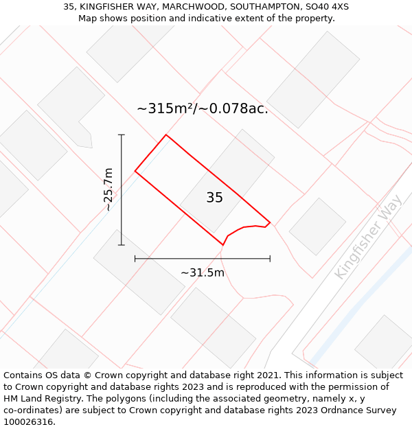 35, KINGFISHER WAY, MARCHWOOD, SOUTHAMPTON, SO40 4XS: Plot and title map