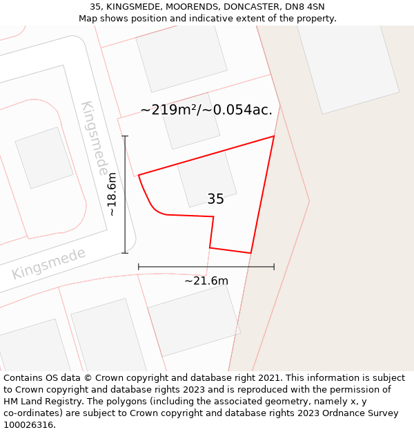 35, KINGSMEDE, MOORENDS, DONCASTER, DN8 4SN: Plot and title map