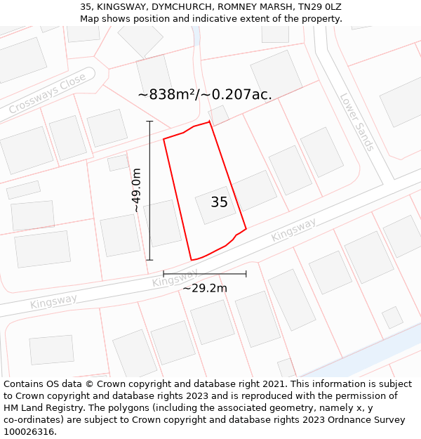 35, KINGSWAY, DYMCHURCH, ROMNEY MARSH, TN29 0LZ: Plot and title map