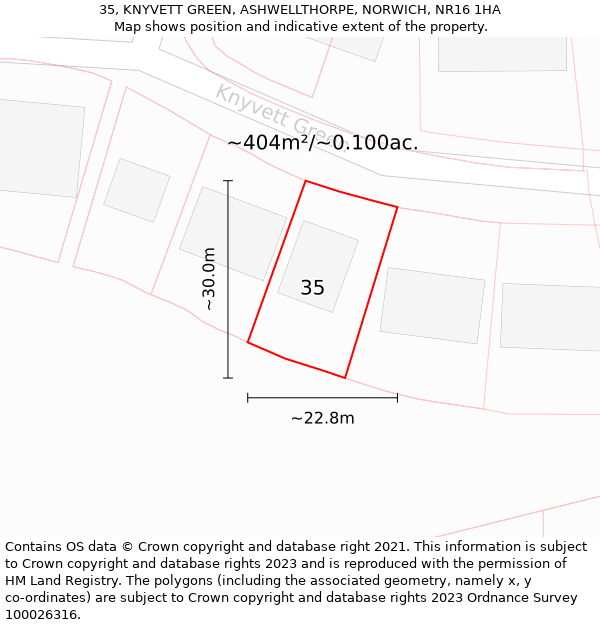 35, KNYVETT GREEN, ASHWELLTHORPE, NORWICH, NR16 1HA: Plot and title map