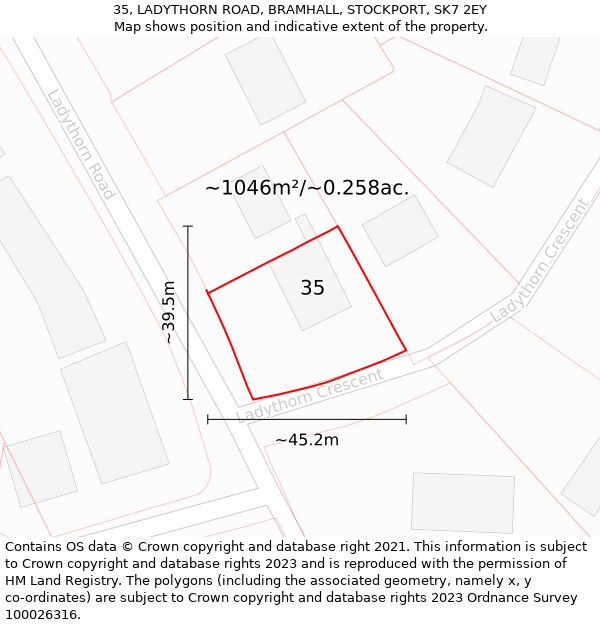 35, LADYTHORN ROAD, BRAMHALL, STOCKPORT, SK7 2EY: Plot and title map