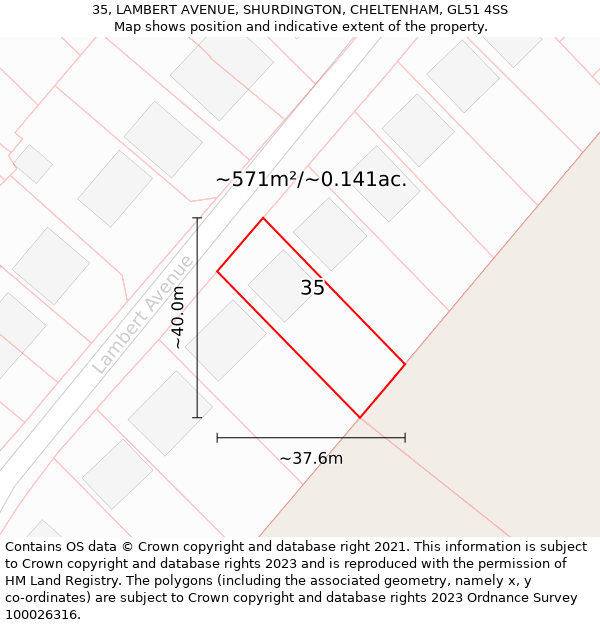 35, LAMBERT AVENUE, SHURDINGTON, CHELTENHAM, GL51 4SS: Plot and title map