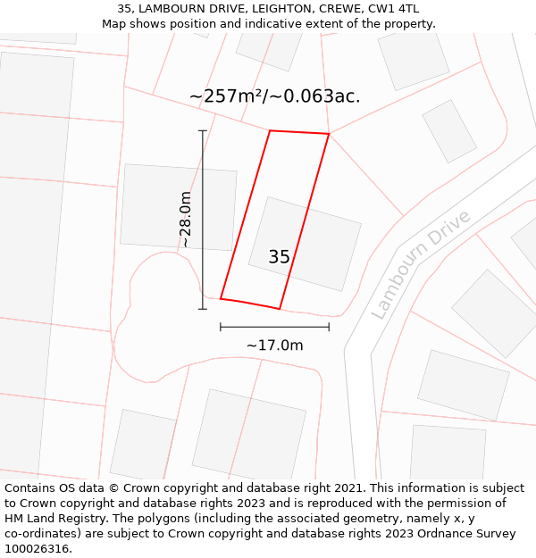 35, LAMBOURN DRIVE, LEIGHTON, CREWE, CW1 4TL: Plot and title map