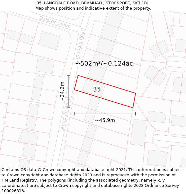 35, LANGDALE ROAD, BRAMHALL, STOCKPORT, SK7 1DL: Plot and title map