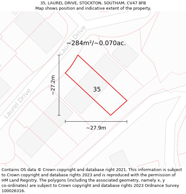 35, LAUREL DRIVE, STOCKTON, SOUTHAM, CV47 8FB: Plot and title map