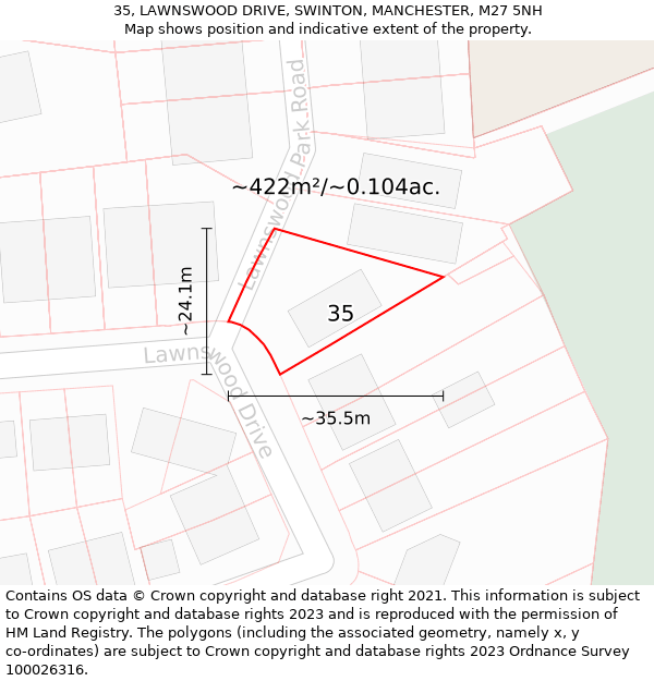 35, LAWNSWOOD DRIVE, SWINTON, MANCHESTER, M27 5NH: Plot and title map