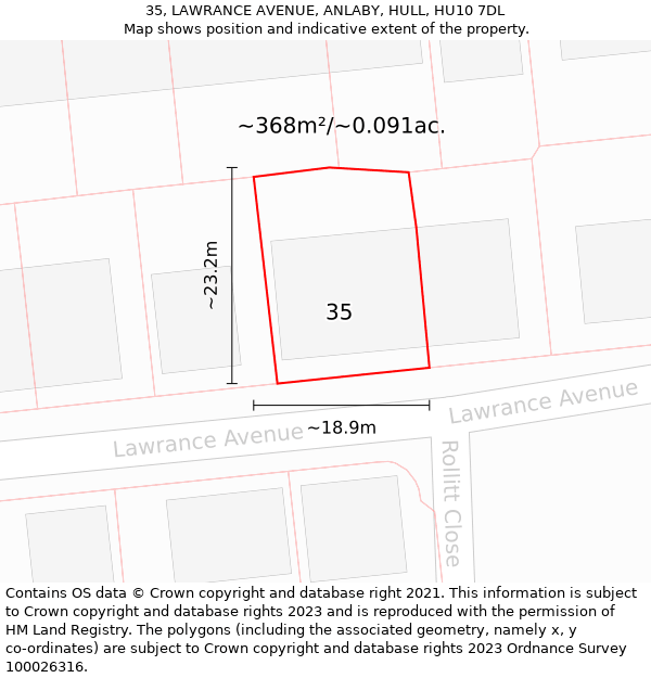 35, LAWRANCE AVENUE, ANLABY, HULL, HU10 7DL: Plot and title map