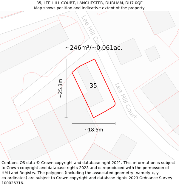 35, LEE HILL COURT, LANCHESTER, DURHAM, DH7 0QE: Plot and title map