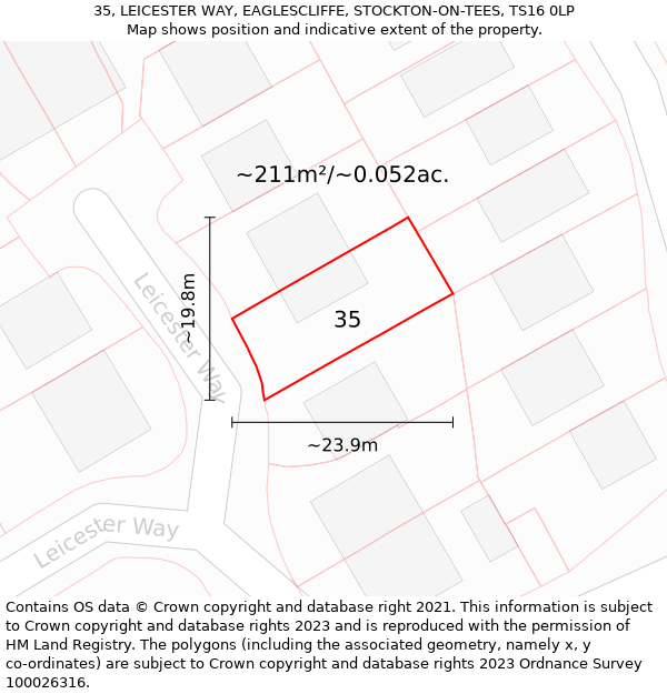 35, LEICESTER WAY, EAGLESCLIFFE, STOCKTON-ON-TEES, TS16 0LP: Plot and title map