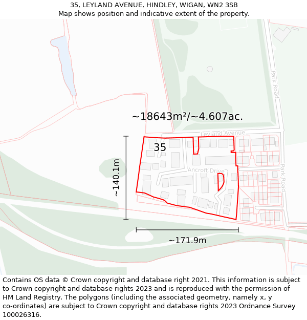 35, LEYLAND AVENUE, HINDLEY, WIGAN, WN2 3SB: Plot and title map